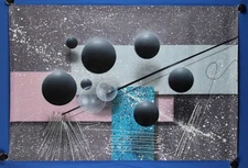 Vintage Abstract Geometric Acrylic Painting 1980s Signed  Josef Kugler