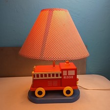 Childs Nursery Wooden Lamp Fire Rescue Truck