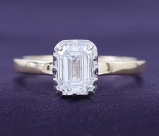 1 Ct Solitaire Engagement Ring 14K Yellow Gold Emerald Shape Lab Grown Diamond