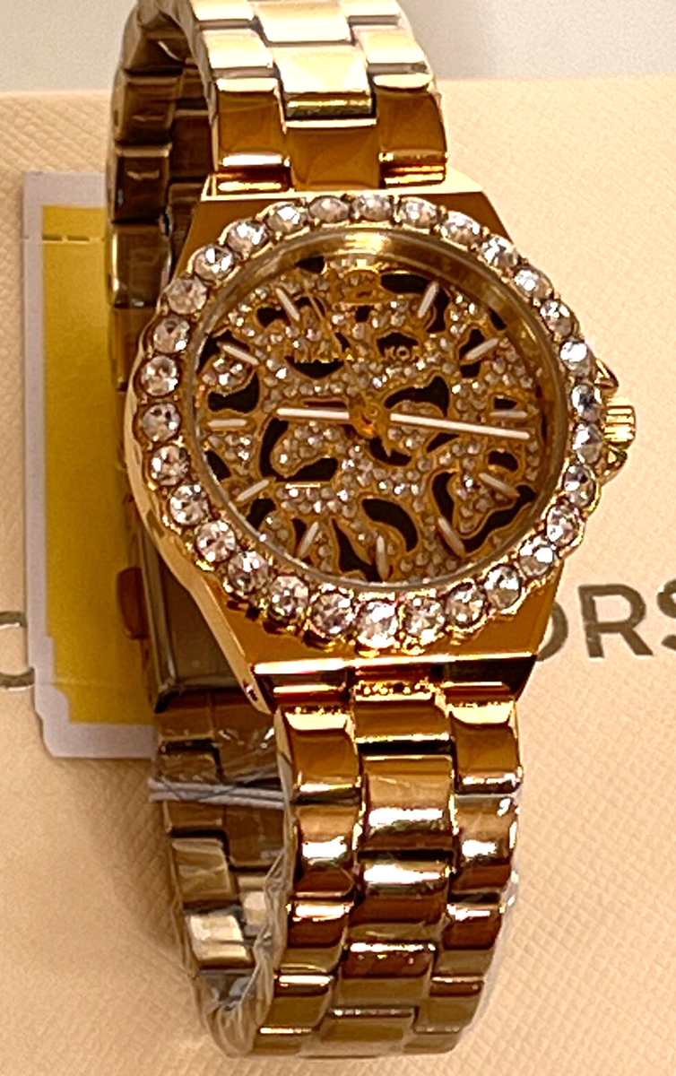 MICHAEL KORS MK7394 Lennox Animal Print Pave Crystal Gold Ladies