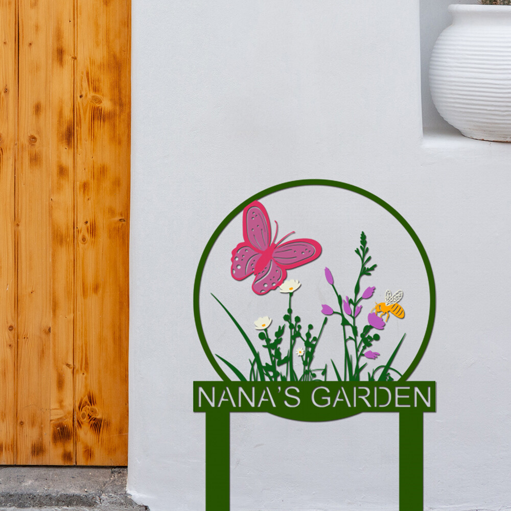 Custom Garden Stake Metal Sign,Personalized Garden Name Sign Flowers Art Decor