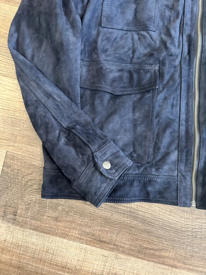 Chaqueta Saks Fifth Avenue azul piel de cabra gamuza moderna cremallera frontal XXL 2XL Foto 2 de 4