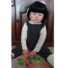 Completed Reborn Baby Doll Toddler 28" Balck Short Hair Rooted Cloth Body Gift