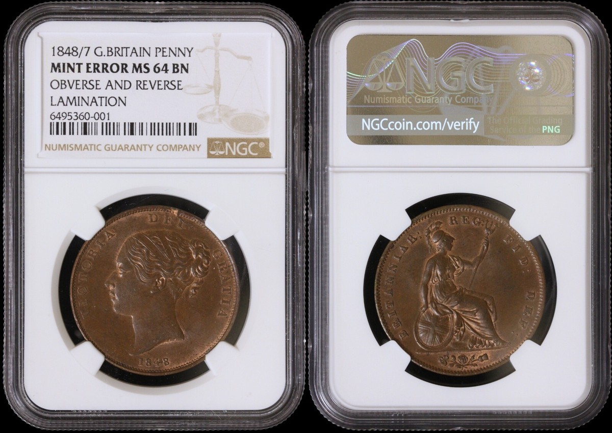 1848/7 Great Britain Penny - NGC MS64 BN - Obverse and Reverse