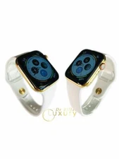 CUSTOM 24K Gold Plated 44MM Apple Watch SERIES 6 With White Sport B GPS+LTE+O2