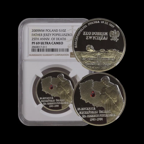 POLAND. 2009, 10 Zlotych, Silver - NGC PF69 - Jerzy Popiełuszko,  Crystal
