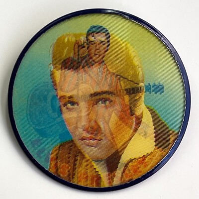 Vintage 1956 ELVIS PRESLEY flicker button lenticular pin Vari-Vue flasher badge
