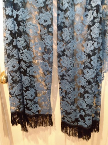 European lace full lengh silky blue lace shawl wrap classic formal - Picture 4 of 8