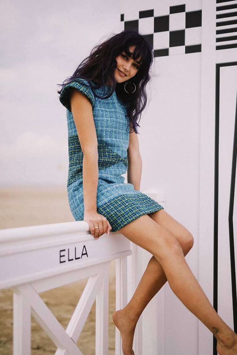 CHANEL 18S BLUE GREEN TWEED CC LOGO RUNWAY MINI DRESS 38 40 | eBay