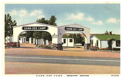 Dan-Dee Camp Cottages Motor Court Prescott Arizona AZ Leinen Postkarte