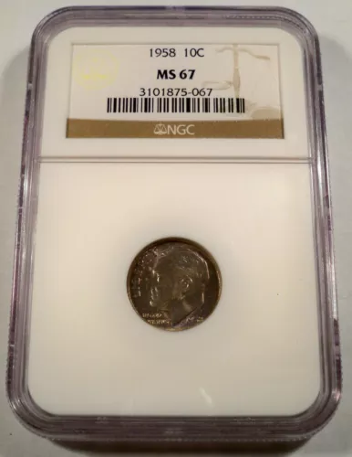 1958 NGC MS67 ROOSEVELT DIME SILVER GREAT COLOR 10c MS 67