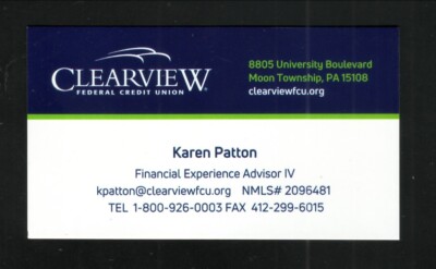 Clearview Federal Credit Union Business Card Moon Township Pennsylvania
