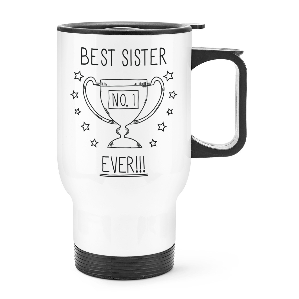Best Sister Ever No.1 Trophy Travel Mug Cup With Handle - Funny Favourite Family