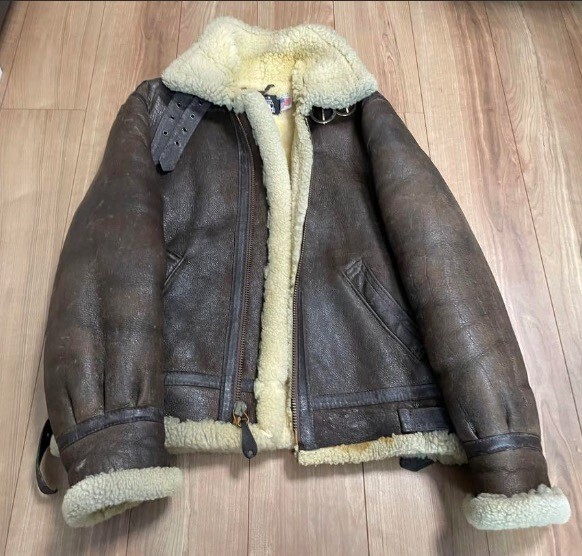 Schott Type B3 Flight Mouton Leather Jacket Size 38 Brown Bore USA