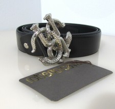 Roberto Cavalli 3D Snake Buckle Black Silver Leather Belt RUN SMALL