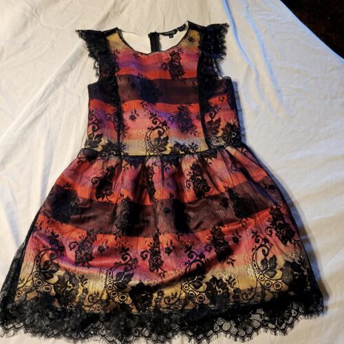 Marciano Guess Girls Size 10 Dress Black Lace Multi Color Underlay Lined