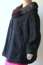 Vintage Black CURLY LAMB JACKET w/ MINK COLLAR Size M/L Bust 40" dd