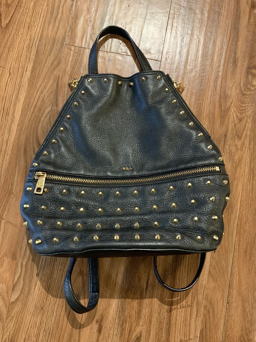 Lauren Ralph Lauren Arley Blaine Studded Leather Backpack Black | eBay