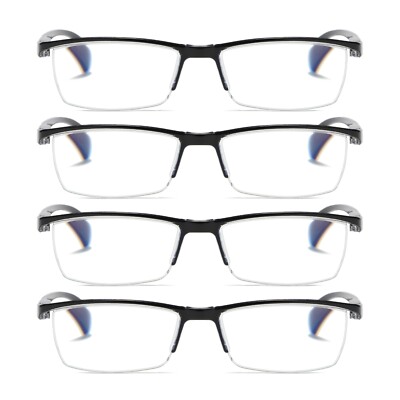 4 PK Mens Half Frame Spring Hinge Reading Glasses Blue Light Blocking Readers