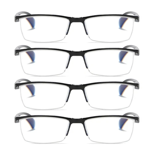 4 PK Mens Half Frame Spring Hinge Reading Glasses Blue Light Blocking Readers