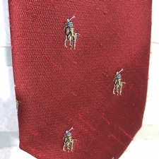 Vintage Briar Tie Red Embroidered Polo Horse 57 x 3" Equestrian