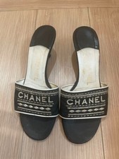 CHANEL Logo Low Heel Sandals Mules Pumps Shoes Women Size EU 37 Rare Genuine