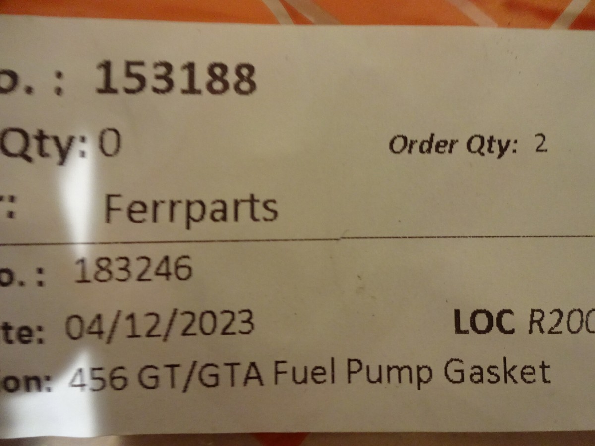 Ferrari 456 GT/GTA Gasket For Fuel Pump (NEW) P/N 153188 | eBay
