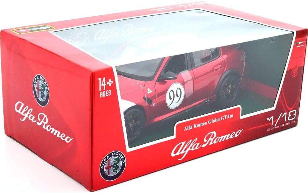 1/18 Alfa Romeo Giulia GTAm 2020 Alfa Red White Diecast Car by
