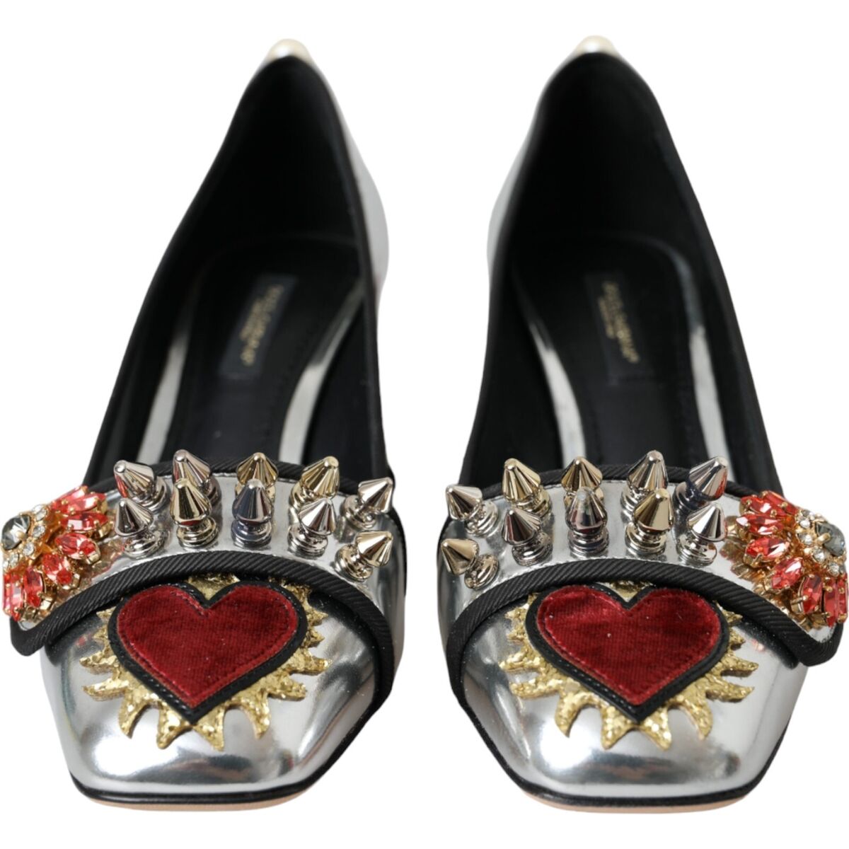 DOLCE & GABBANA Shoes Silver Embellished Leather Heels Pumps DOLCE & GABBANA Shoes Silver Embellished Leather Heels Pumps