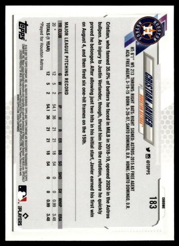 2021 TOPPS CHROME SHAPHIRE RC Cristian Javier Rookie Houston Astros #83 - Picture 2 of 2