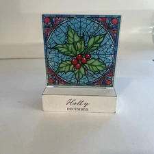Led Lit Classic Holly Stained Glass Look Table/Mantel Decoration. 5” X 4”