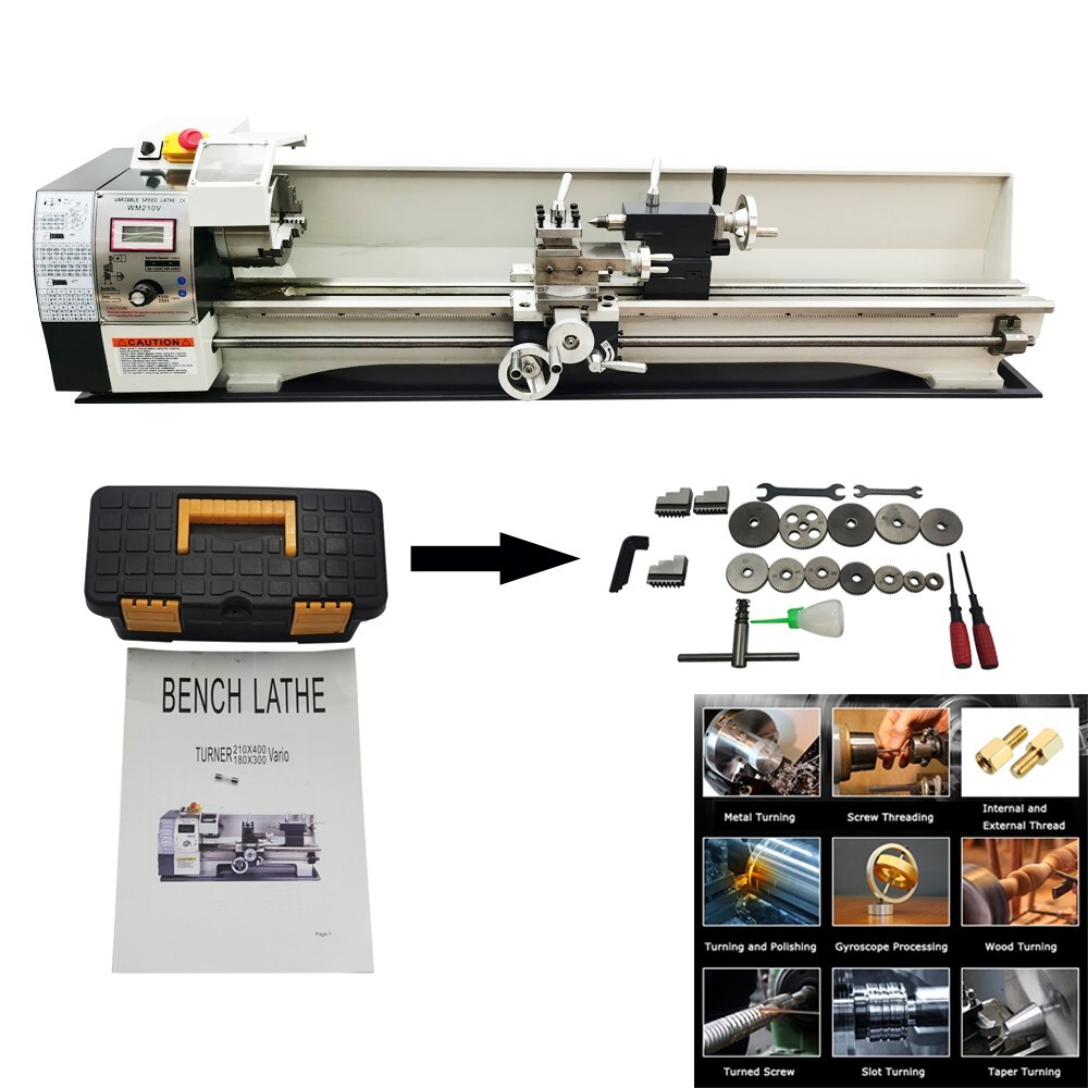 110V WM210V Miniature Inch Precision Instrument Metal Bench Lathe 8"*39"