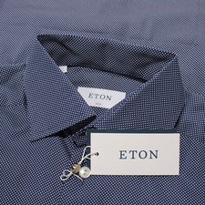 Eton NWT Dress Shirt Size 38 15 Slim Fit in Blue with White Polka Dots Cotton