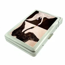 Double Swan Art Cigarette Case with Built in Lighter Metal Wallet