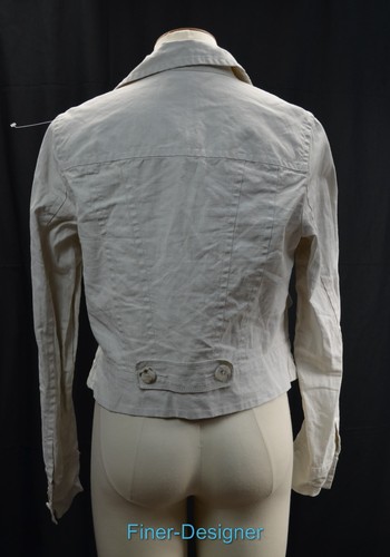 Cabi Jacket Blazer # 325 Waxed Linen light coat Ruffle asymetrical crop M NEW - Picture 5 of 7