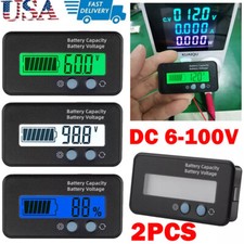 2x Battery Capacity Monitors DC6-100V Battery Meter 12/24/48V Percentage Voltage