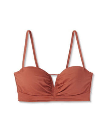 38D Rust Brown wired Bikini Top, Longline Cinch Front Keyhole, Removable Pads