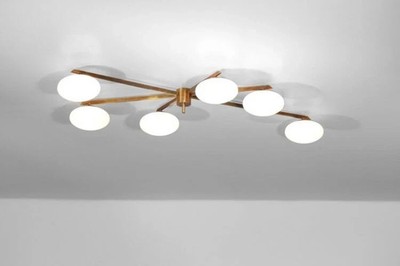 Modern Italian ceiling lamp in the Angelo Lelli style 6 opalines   chandelier