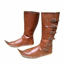 MEDIEVAL LEATHER BOOTS RENAISSANCE FOOTWEAR VIKING MEN S BROWN LONG SHOES NEW