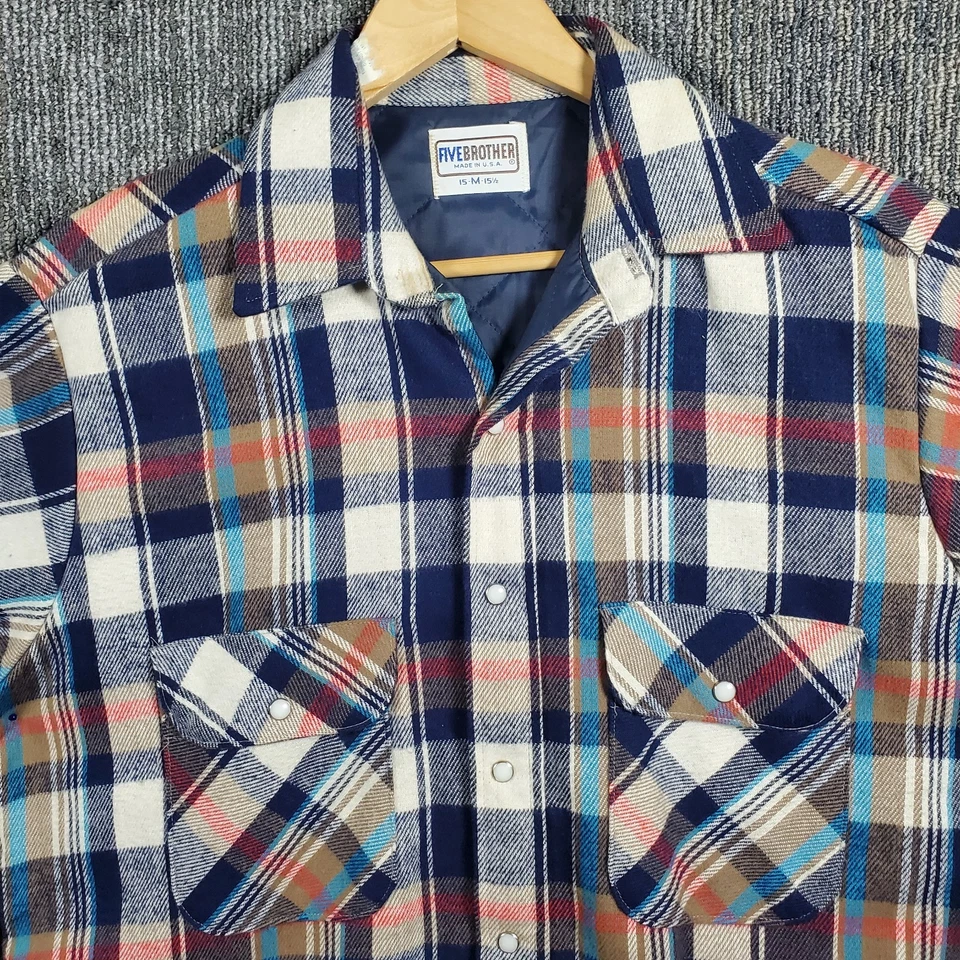 NUEVO CON ETIQUETAS Camisa De Colección Five Brothers Edredón Forrado Perla Franela a Presión Para Hombre’s M Hecha en EE. UU. Foto 4 de 4