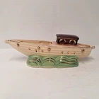 Vintage Mid Century Shawnee Ceramic Boat Planter Gold Trim Wave Base MCM