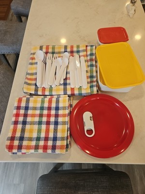 Vintage 80s Crate & Barrel Bodum C Jorgensen white plastic picnic SET For 4