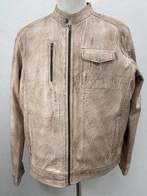 Mens Italian Shearling Genuine Leather Jacket Premium Soft Beige Coat Size L