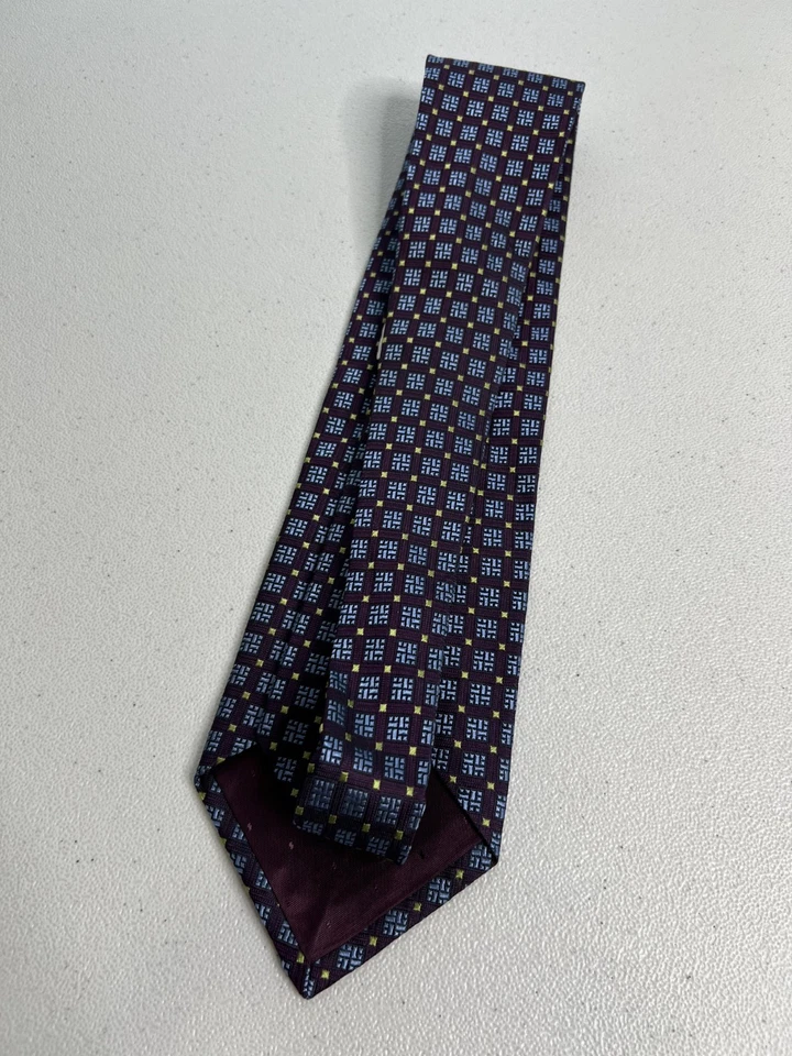 Paul Fredrick Burgundy, Green, Blue Geometric Pattern 100% Silk Tie NWOT - Image 4 of 4