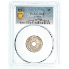 [#970655] Coin, France, Lindauer, 10 Centimes, 1937, Paris, PCGS, MS67, MS(65-70