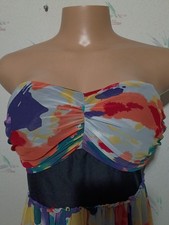🔥🔥Size 8  Multicolor Abstract Ruched Sweetheart Strapless Empire Maxi Dress,🔥