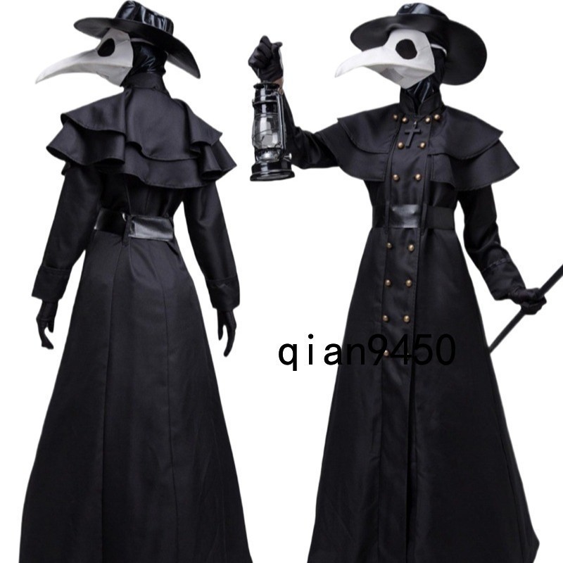 Feynman Middeleeuws steampunk pestdokterskostuum, halloweenkostuum met accessoireset (heren, XL, zwart