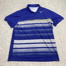 Nike Golf Polo Shirt Mens Large Blue Stripe Dri-FIT Performance Standard Fit