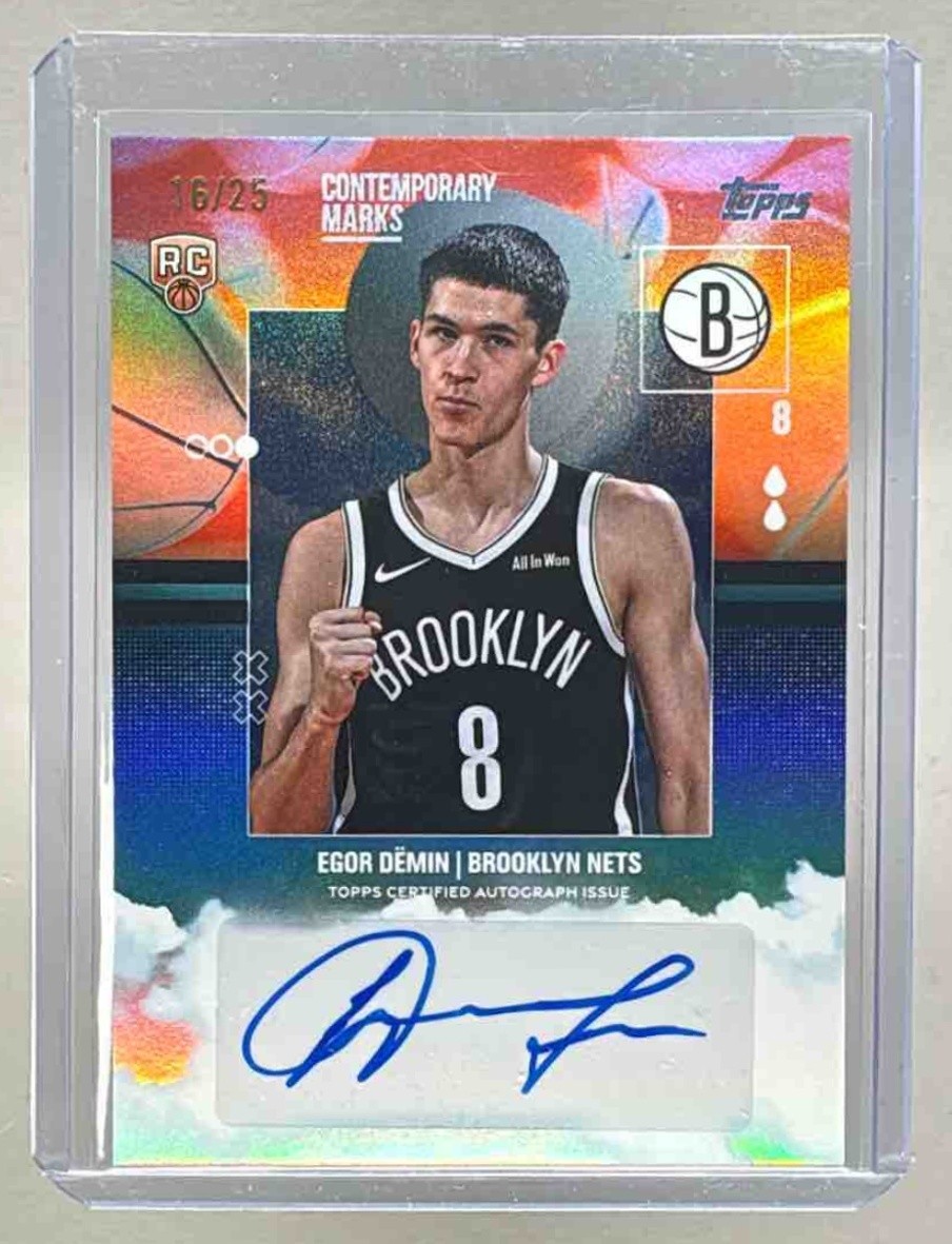 Egor Demin 2025 Topps #CM-ED Orange Rainbow Contemporary Marks RC Auto /25