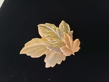 Vintage Tri Tone Pin/ Brooch, 2” Maple Leaves 3 Leaves, Gold, Green, Orange
